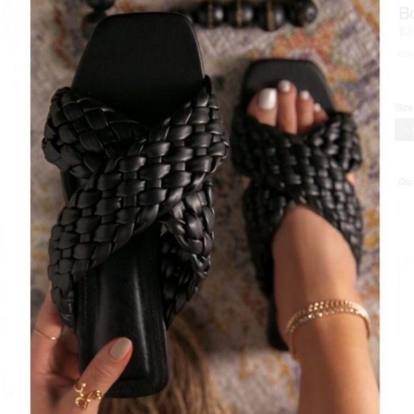 RESTOCK! Criss Cross Braided Slide Sandals - Black - Picture 2 of 6